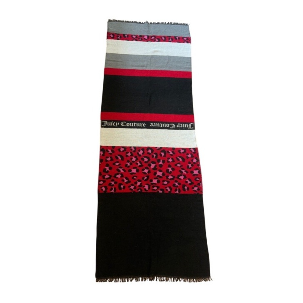 Juicy Couture Red & Black Leopard Stripe Throw Scarf 27 x 77 cheetah print pink